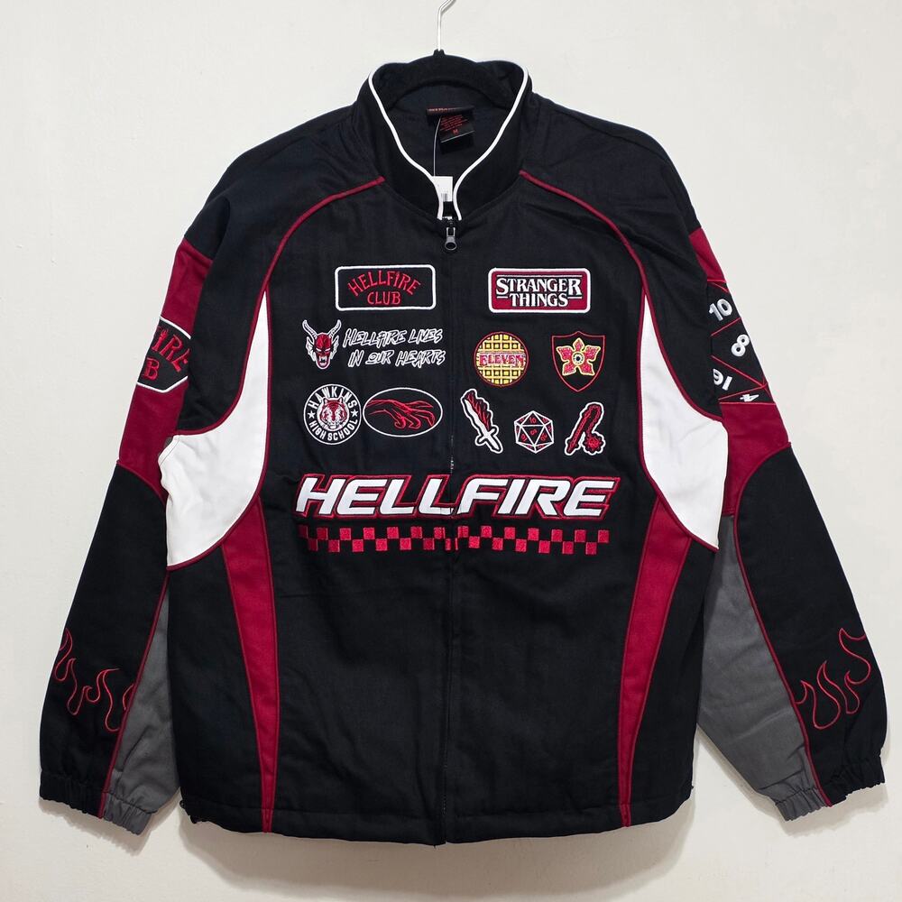 Netflix Stranger Things Hellfire Club Moto Racing Jacket Mens Unisex Size L New